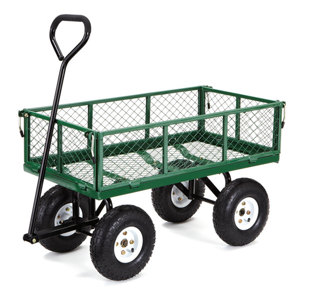 Folding Mesh Sides Trolley Garden Tool Cart Heavy Duty foldableTransport Tool Steel Wagon