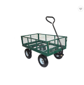 Folding Mesh Sides Trolley Garden Tool Cart Heavy Duty foldableTransport Tool Steel Wagon