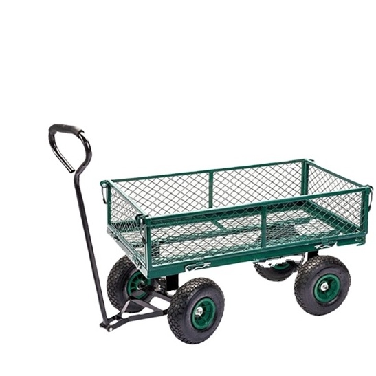 Folding Mesh Sides Trolley Garden Tool Cart Heavy Duty foldableTransport Tool Steel Wagon