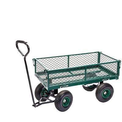 Folding Mesh Sides Trolley Garden Tool Cart Heavy Duty foldableTransport Tool Steel Wagon