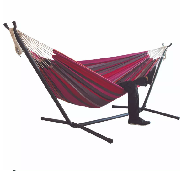 Folding stainless steel canvas hammock with stand free Standing Double Hammock