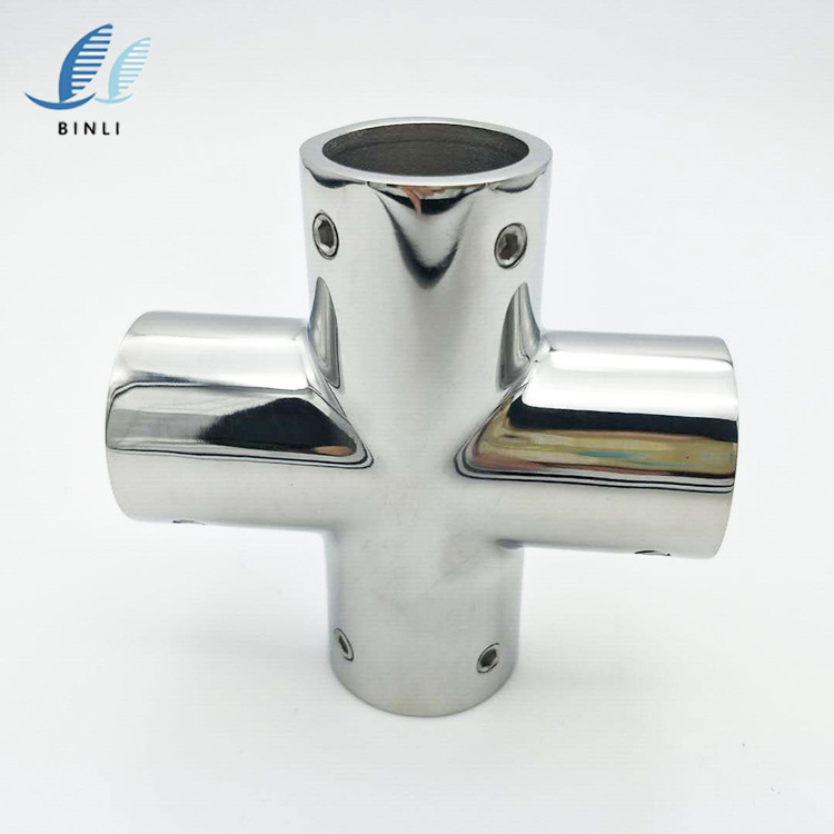 Popular size stainless steel 2 inch tee joint pipe fitting 4 way cross tee rail connector