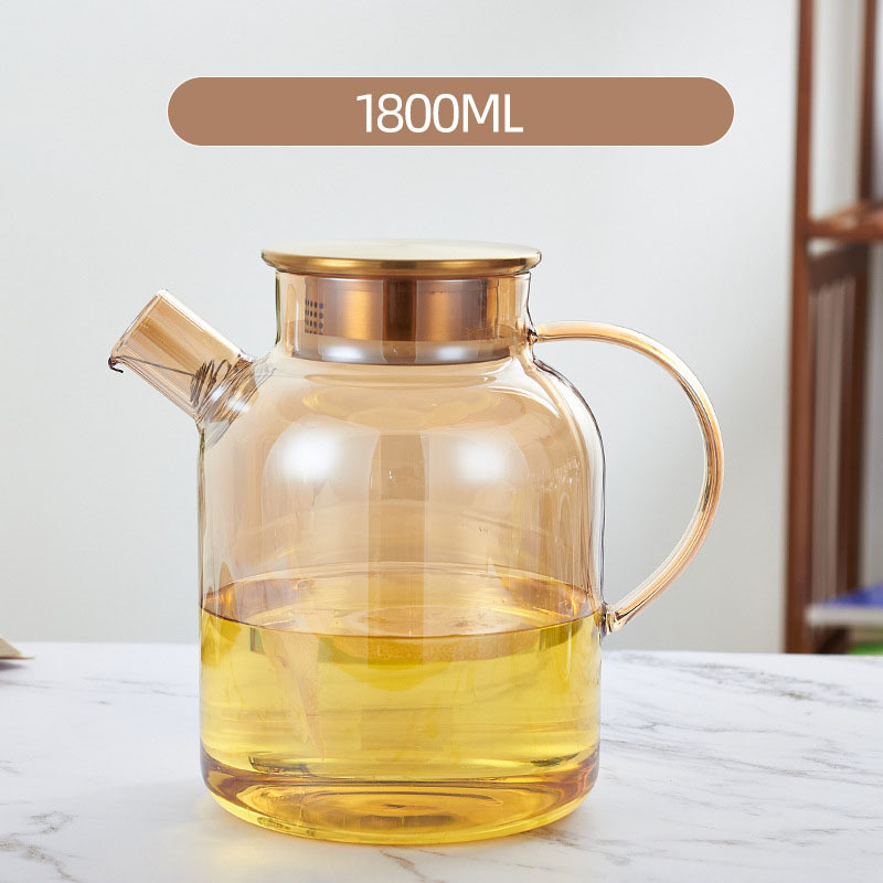 New design Golden Color 1000ml 1500ml 1800ml Glass Teapot With Stainless Steel Lid With Loose Leaf Tea Filter Spout