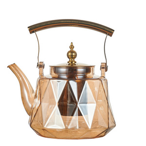 1000ml/33.3ozCreative design clear/golden Diamond Glass Teapot Tea Kettle With Stainless Steel Filter Strainer And Copper Handle