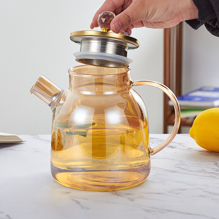 1000ml 1500ml 1800ml golden Glass Tea Pot Kettles Heatproof Borosilicate Glass Teapot Water Pitcher With Removable Filter Spout