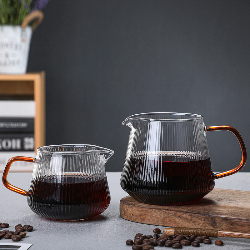 400ml 600ml Striped Glass Microwave Safe Heatproof Glass Range Coffee Server For Pour Over Coffee & Tea