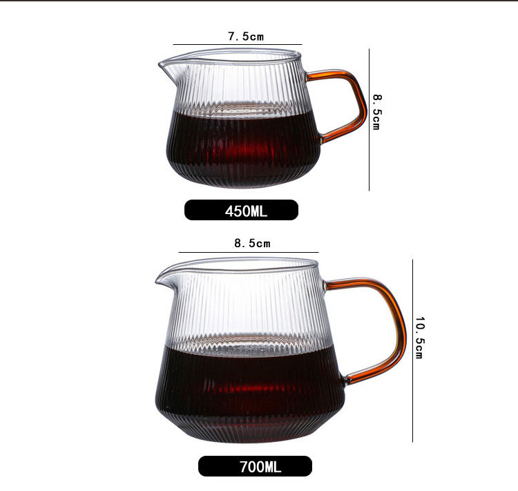 400ml 600ml Striped Glass Microwave Safe Heatproof Glass Range Coffee Server For Pour Over Coffee & Tea