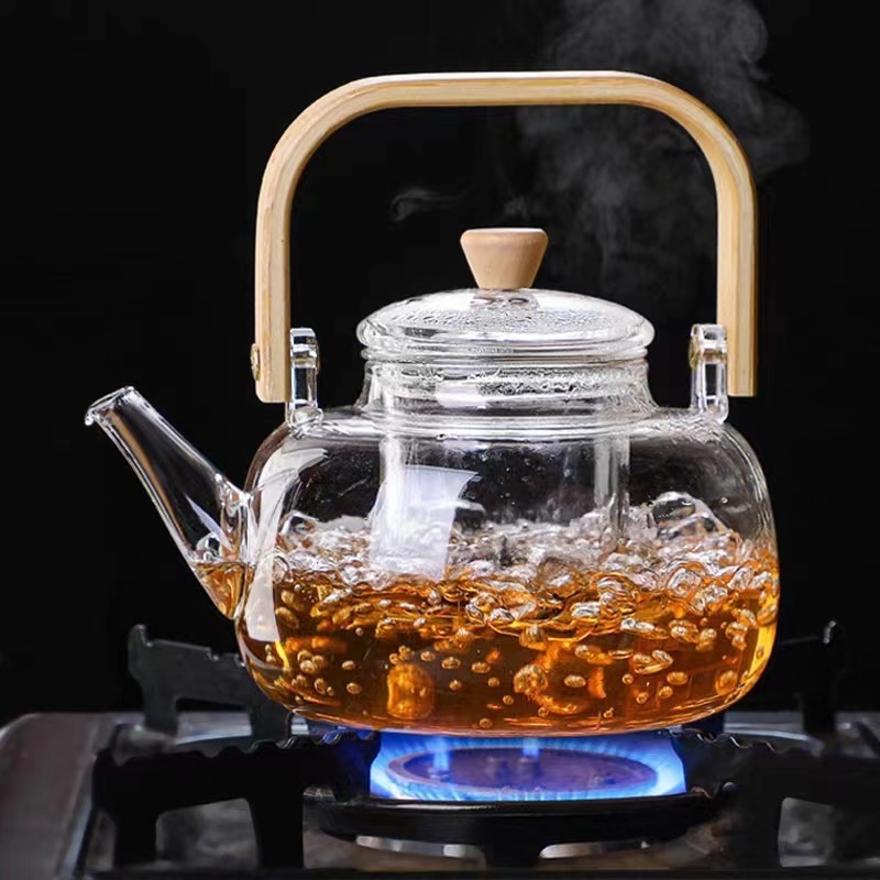 1000ML 33.5oz Stovetop Safe Tea Maker for Loose Leaf & Blooming Tea Glass Teapot Kettle Removable Infuser And Bamboo Handle