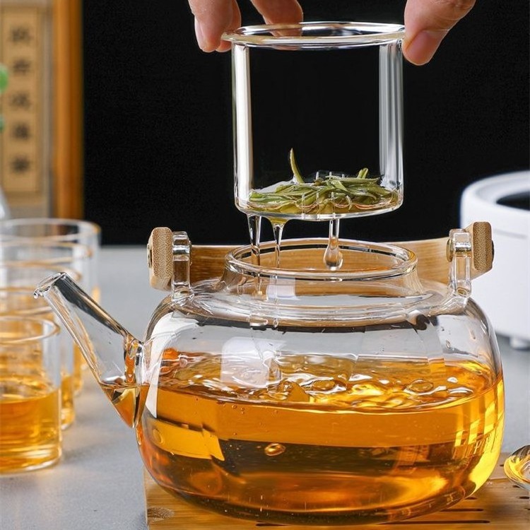 1000ML 33.5oz Stovetop Safe Tea Maker for Loose Leaf & Blooming Tea Glass Teapot Kettle Removable Infuser And Bamboo Handle