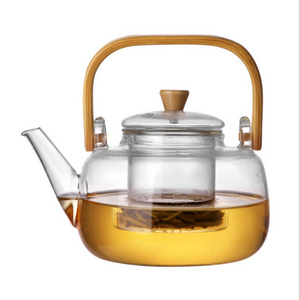 1000ML 33.5oz Stovetop Safe Tea Maker for Loose Leaf & Blooming Tea Glass Teapot Kettle Removable Infuser And Bamboo Handle