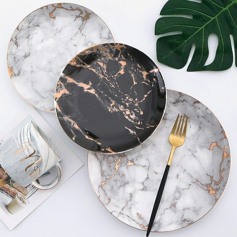 European Style Marble Plates Ceramic Dinner Set Food Dishes Noodles Bowls Dinner Plate Ceramic Kitchen Tableware Set