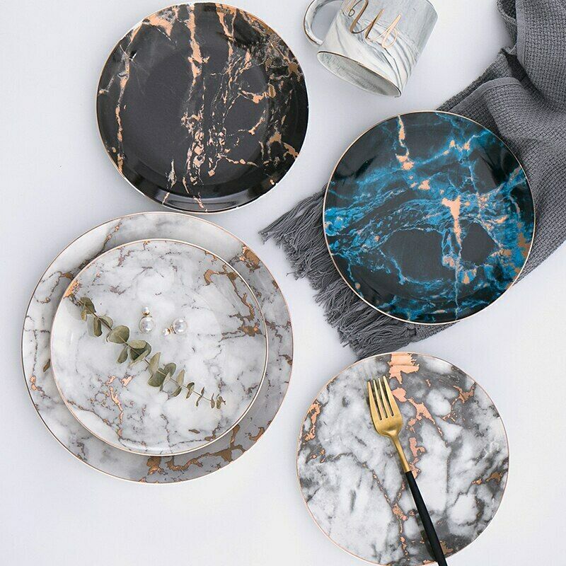 European Style Marble Plates Ceramic Dinner Set Food Dishes Noodles Bowls Dinner Plate Ceramic Kitchen Tableware Set