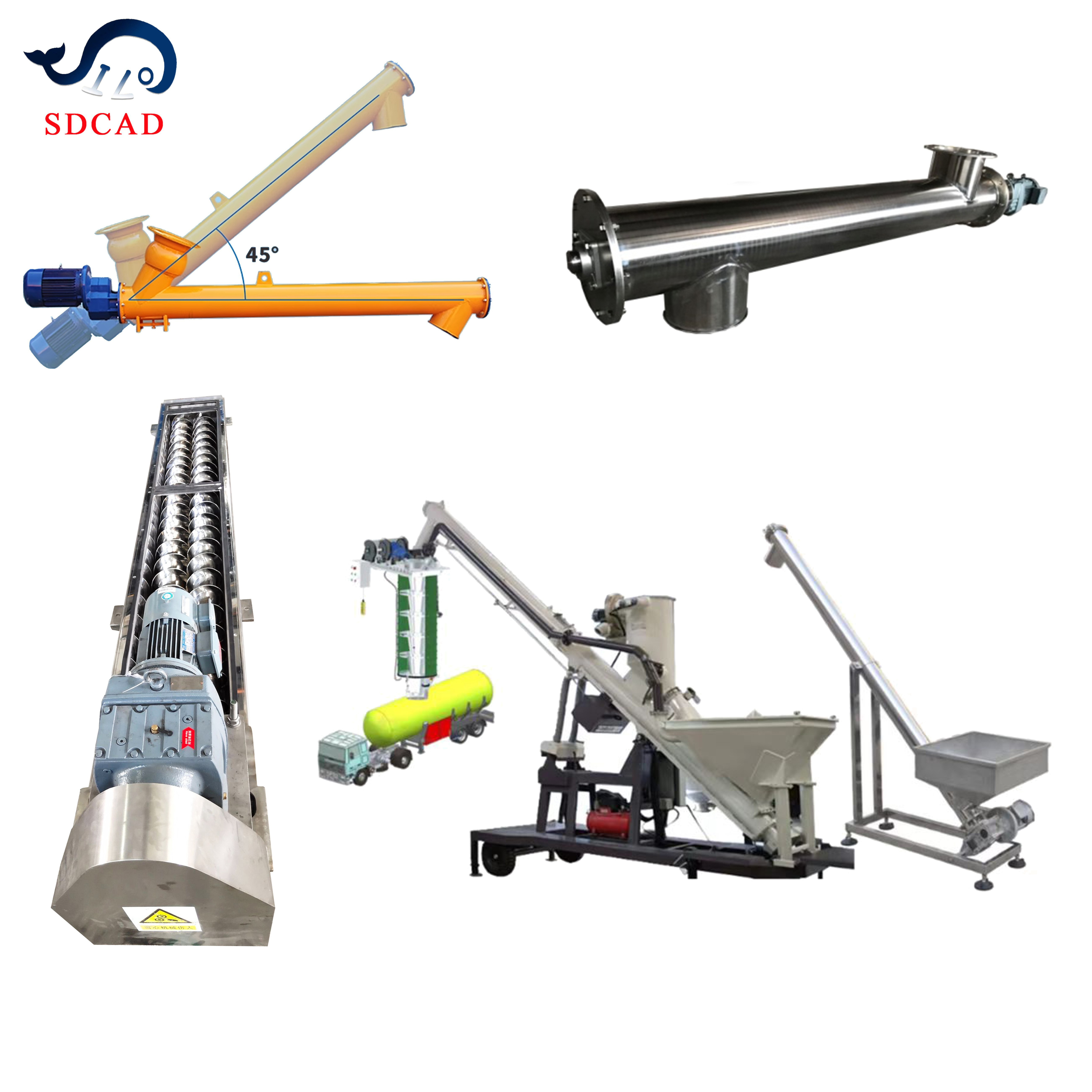 SDCAD Brand screw auger chip conveyor screw conveyor auger blade screw conveyor and hopper