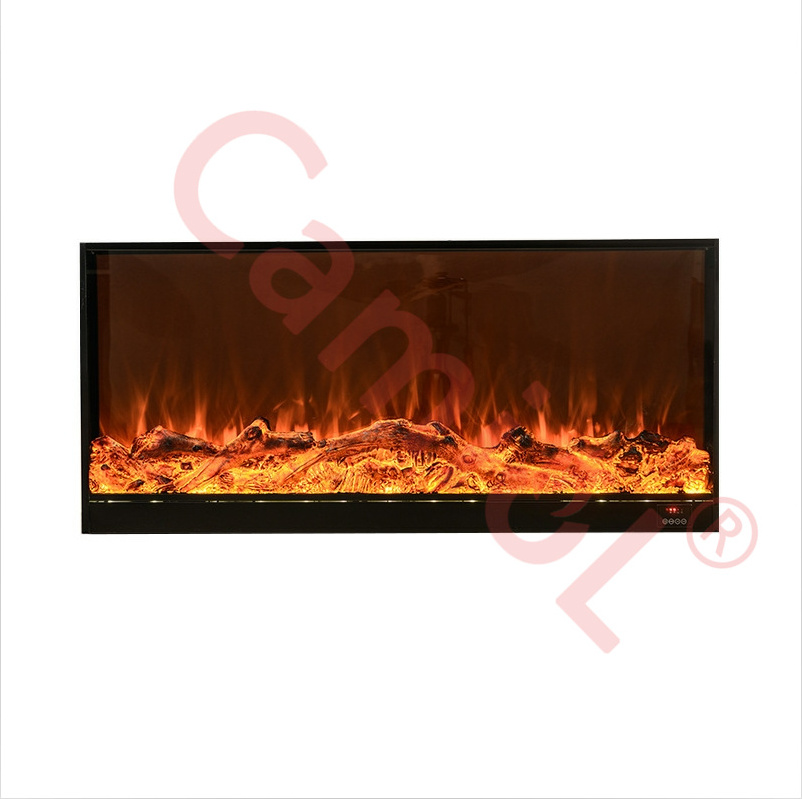 wide ember bed and HD flame technology electric fireplace 3 sided bay electric fireplace