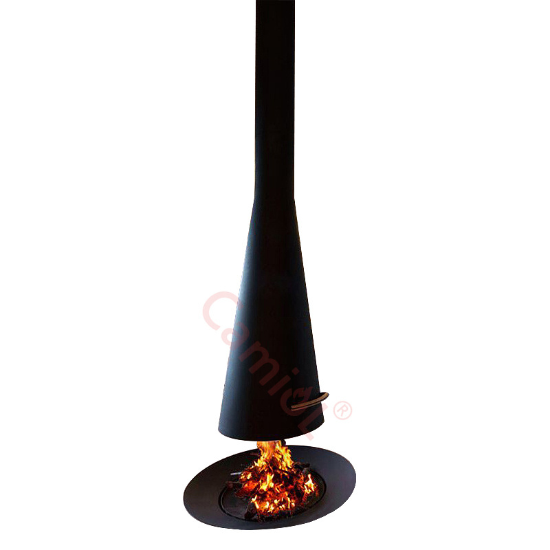 Chinese Manufacturers Hanging Indoor Heaters Ceiling Mounted Round Wood Burning Suspended Fireplace