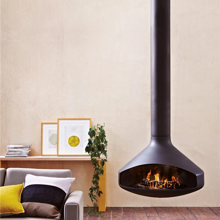 Chinese Manufacturers Hanging Indoor Heaters Ceiling Mounted Round Wood Burning Suspended Fireplace