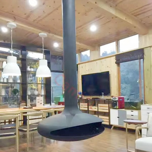 Roof mounted wood stove suspended fireplace cocoon hanging floating fireplace