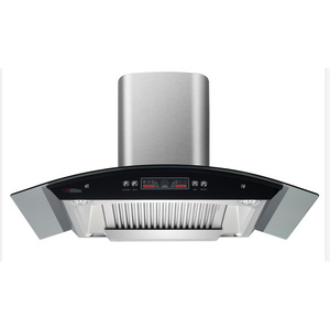 Curved  type kitchen chimney glass modern fashion design range hood with pipe