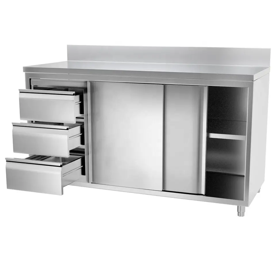 Most Popular Stainless Steel Table Cabinet With Drawers Sliding Door Stainless Steel Table Cabinet