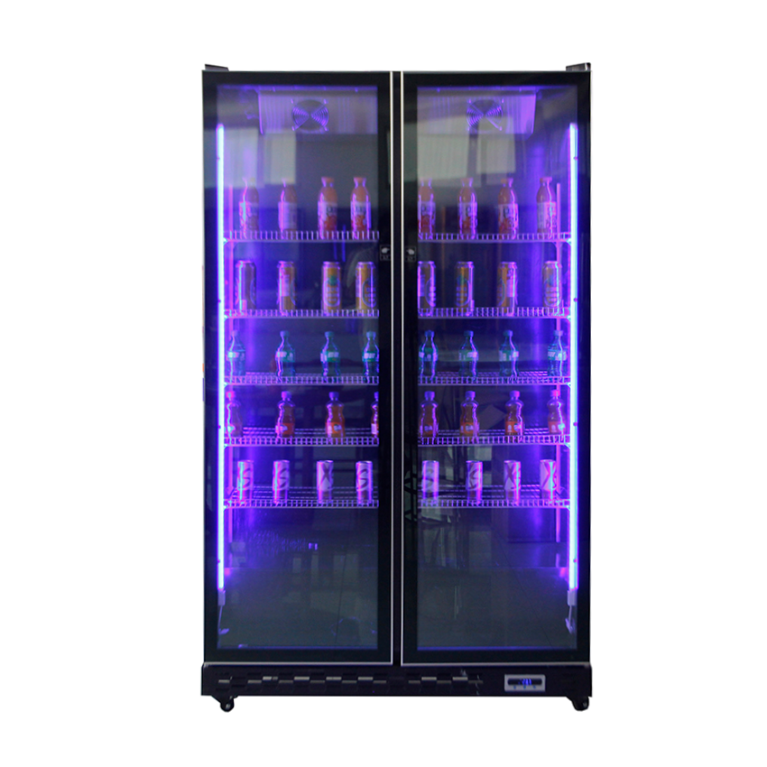 R290a foam blowing lock key Double Door Pepsi wine beverage Cold Drink cooler Display showcase with LED light