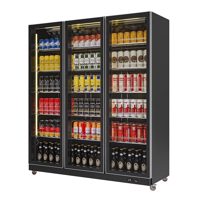 Supermarket Commercial Vertical Upright Freezers Display Beverage Cooler Refrigerator Showcase With Glass Door Freeze