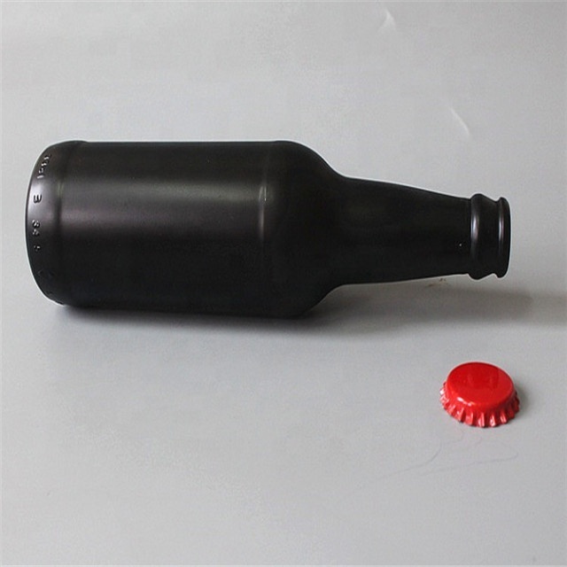 330ml 33cl frosted black glass beer bottle with crown cap