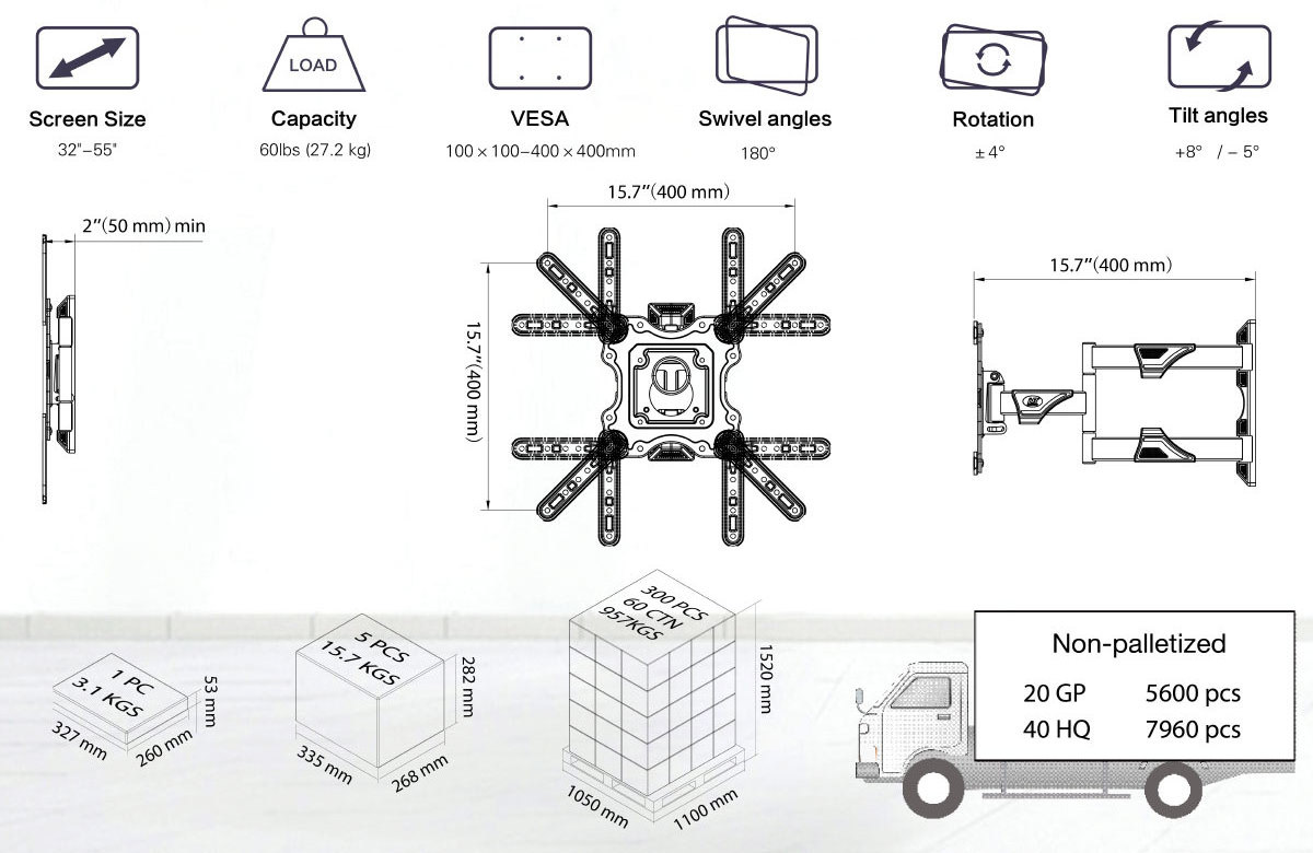 270 degree swivel cabinet vesa 400*400 support mural smart led wall mount moveable tv mounting bracket stand for plasma 50 inch