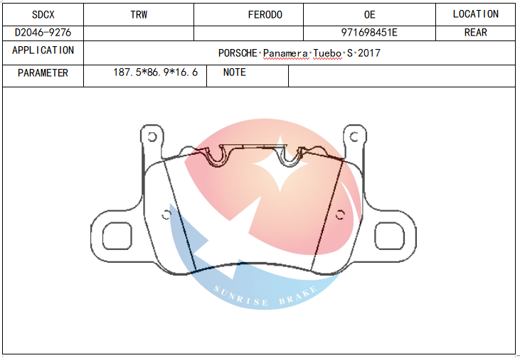 SDCX brake pad D2046-9276 / 971698451E for PORSCHE PANAMERA Turbo S E-hybrid sport Turismo 971 2016 4.0t