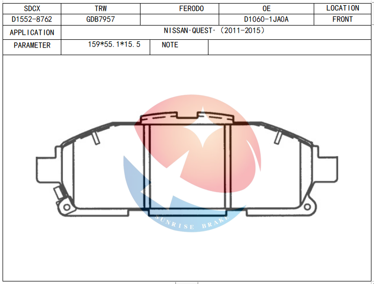 ***SDCX D1552-8762 / D1060-1 / D1300 JA0A brake pad for NISSAN ELGRAND 2003 2009 2010 / QUEST 1993-2017