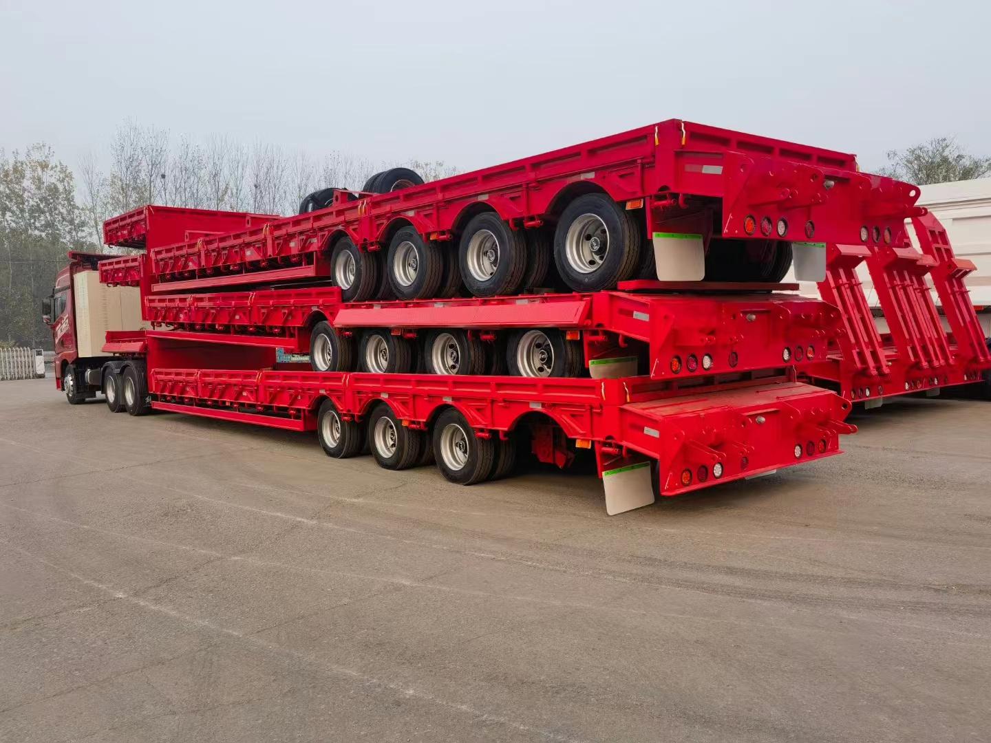 High Quality 5 Axles 60 Ton Low Bed Semi Trailer Transport Heavy Duty Low Flat Bed Semi Trailer