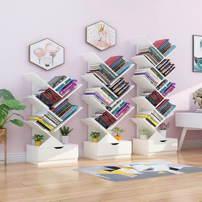 Wholesale Office Wood bookshelf Kid Portable Tree Book Shelf Storage Bookcase Wooden Shelf Storage Holders Racks