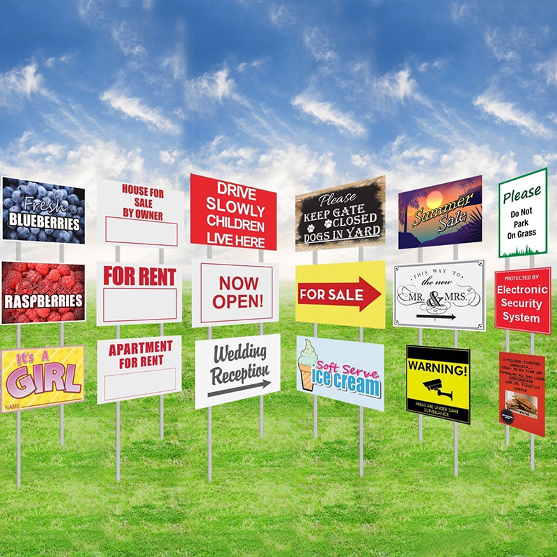 4mm 5mm can be customized 18x24 corrugated Pp board yard signs lawn signs with h piles