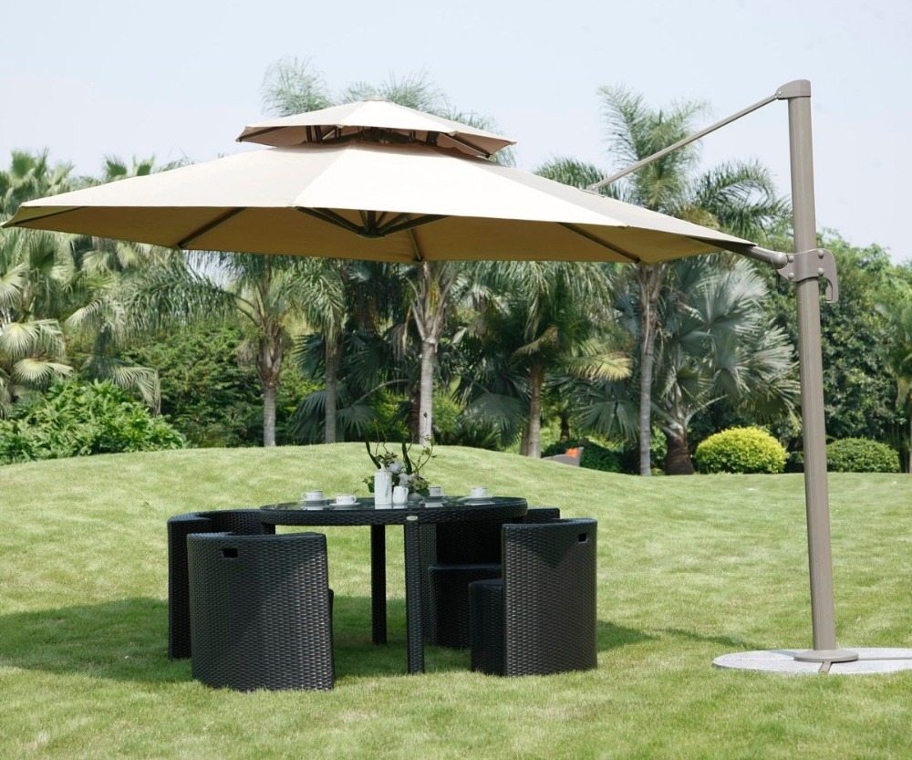 Modern Design Roma Aluminum Sun Umbrella with Marble Base for Outdoor Leisure Courtyard Hotels Parks Villas Patios