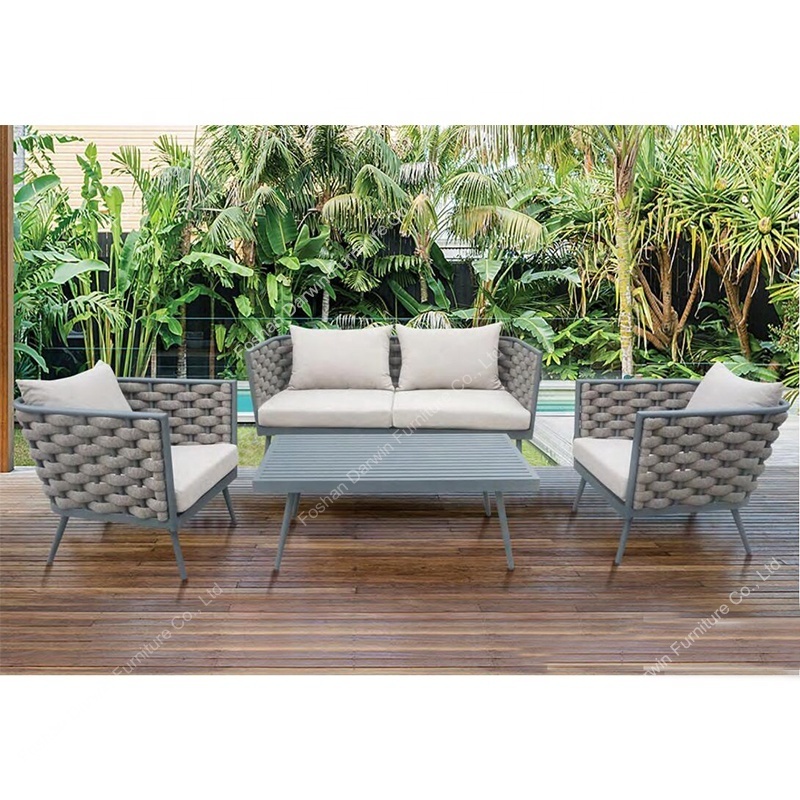 Luxury outdoor furniture rope rattan wicker garden dining table and chair outdoor furniture dining set