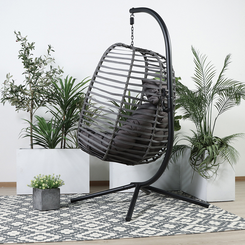 Modern Design Wicker Patio Hanging Rattan Swing Egg Chair with Stand Folding Chair for Outdoor Bedroom Gym Use Wholesale