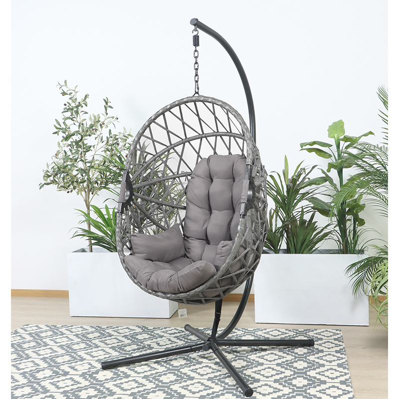 outdoor high quality folding rope swing chair foldable hanging wicker egg chair supplier patio furniture