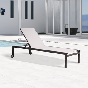 Aluminum sun chaise lounge with wheels metal garden mesh sunlounger set for pool sun loungers outdoor furniture