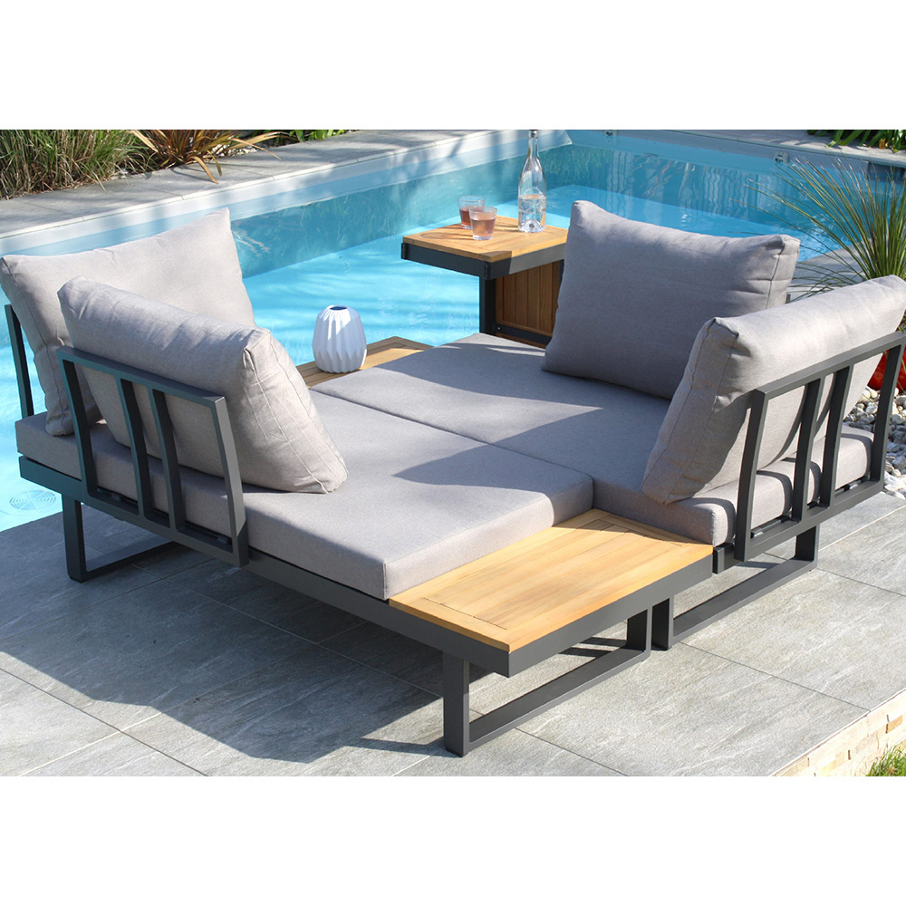 KD Structure Factory Wholesale Aluminum Frame Patio Corner Sofa Set Lazy Waterproof Outdoor Daybed Couch for Hotel Use