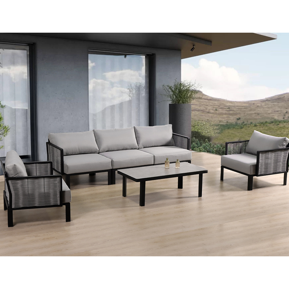 Modern Outdoor Sectional 6pcs Garden Sofa Aluminum Frame with Rope Design Disassemblable Couch Furniture