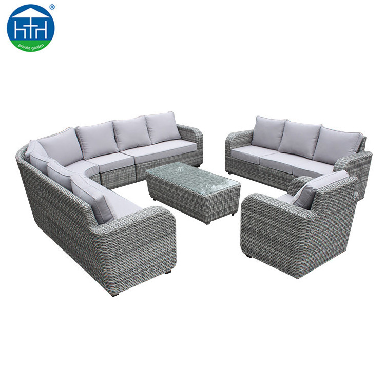 Comfortable Leisure Outdoor Rattan L shape Sofa Wicker Furniture Corner Modular Sectional Sofa Set Lounge