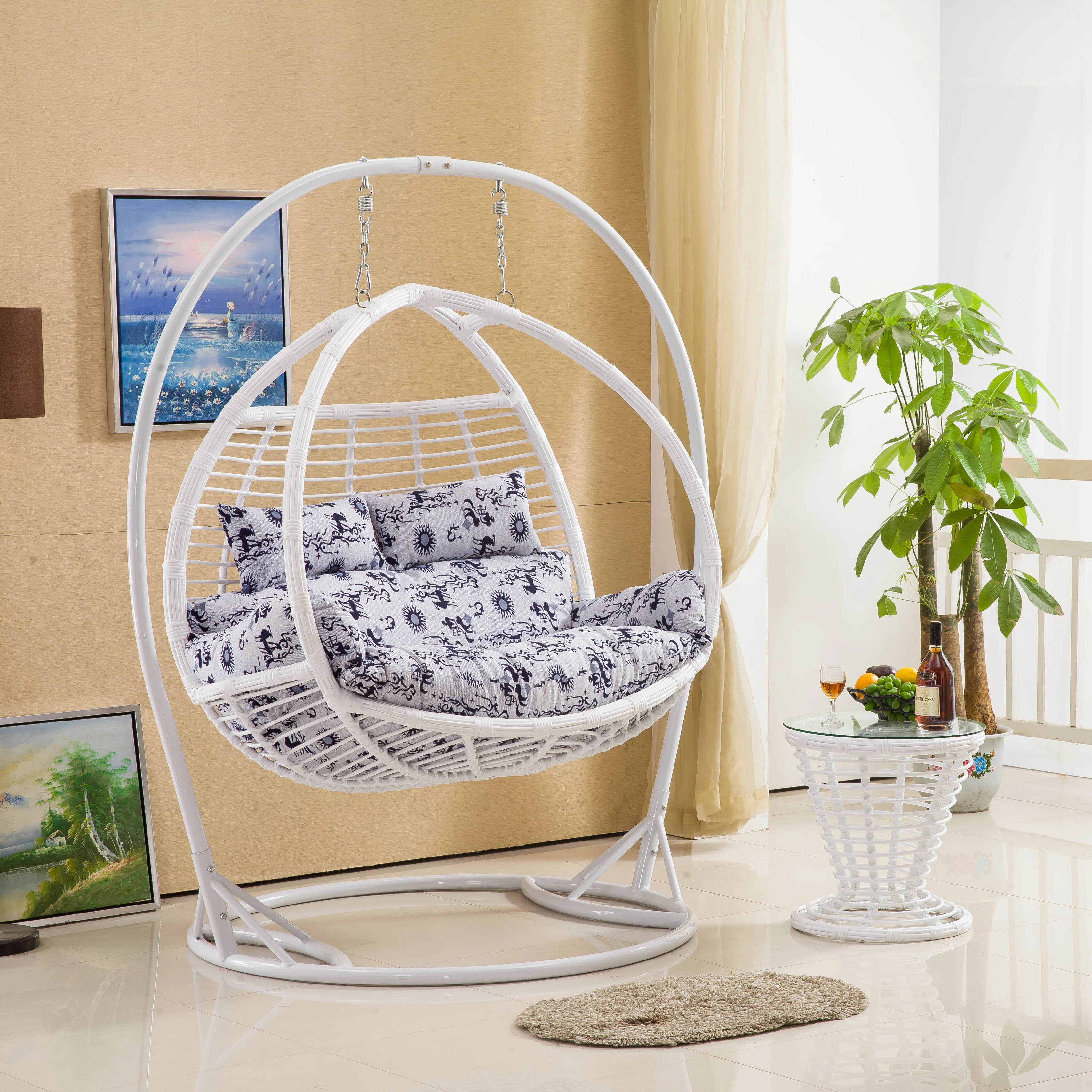 wicker hanging chair with stand double indoor hammock rattan swing for balcony 2 seater swing seat