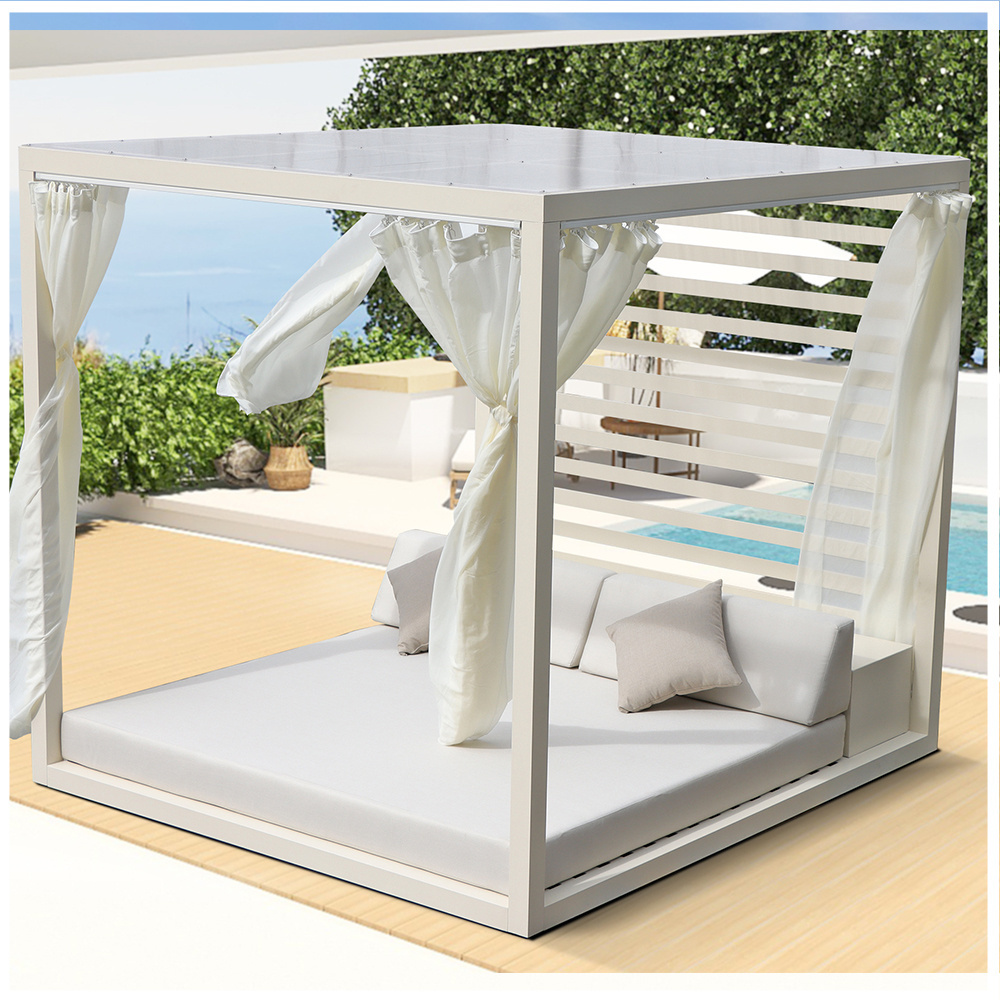 Top Selling High Quality Aluminum Beach Sunbed Canopy All-Weather Metal Daybed Pool Garden Hotel Design Fabric Outdoor Bed