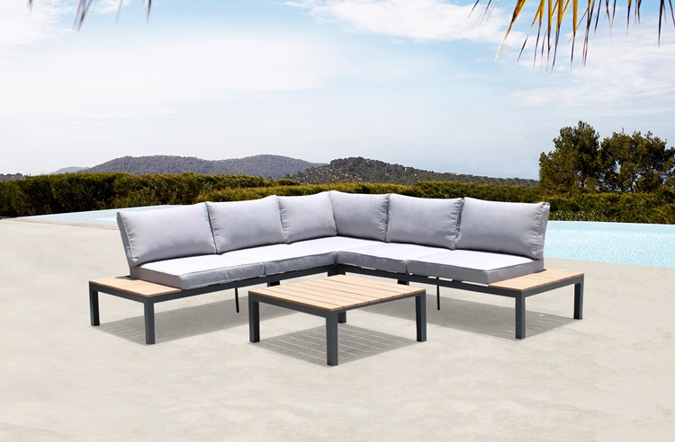 China muebles de jardin sectional aluminum L shape sofa terrazas garden sofa set outdoor patio furniture set