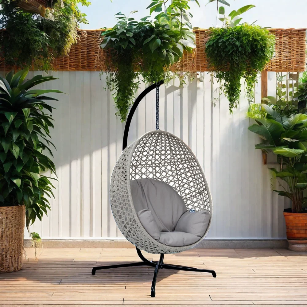 Modern High Quality KD Rattan Hanging Hammock Egg Wicker Chair Colorful Swing Chair for Park Gym School Hall Bathroom