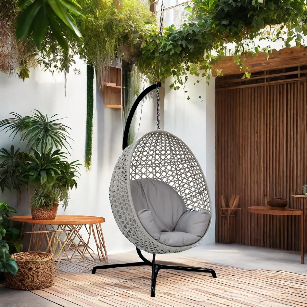 Modern High Quality KD Rattan Hanging Hammock Egg Wicker Chair Colorful Swing Chair for Park Gym School Hall Bathroom