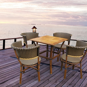 Hotsale outdoor rattan furniture PE wicker 4pcs bamboo looking garden set with dining table and chairs