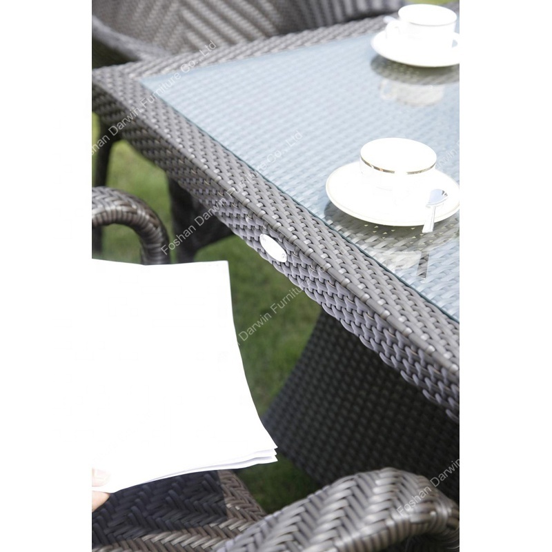 Classic factory outdoor garden wicker furniture patio rattan dining table with aluminum chairs for restaurant