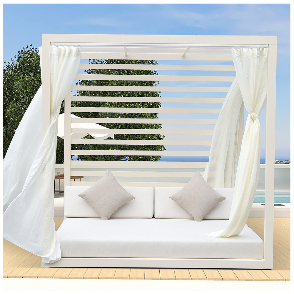 Top Selling High Quality Aluminum Beach Sunbed Canopy All-Weather Metal Daybed Pool Garden Hotel Design Fabric Outdoor Bed