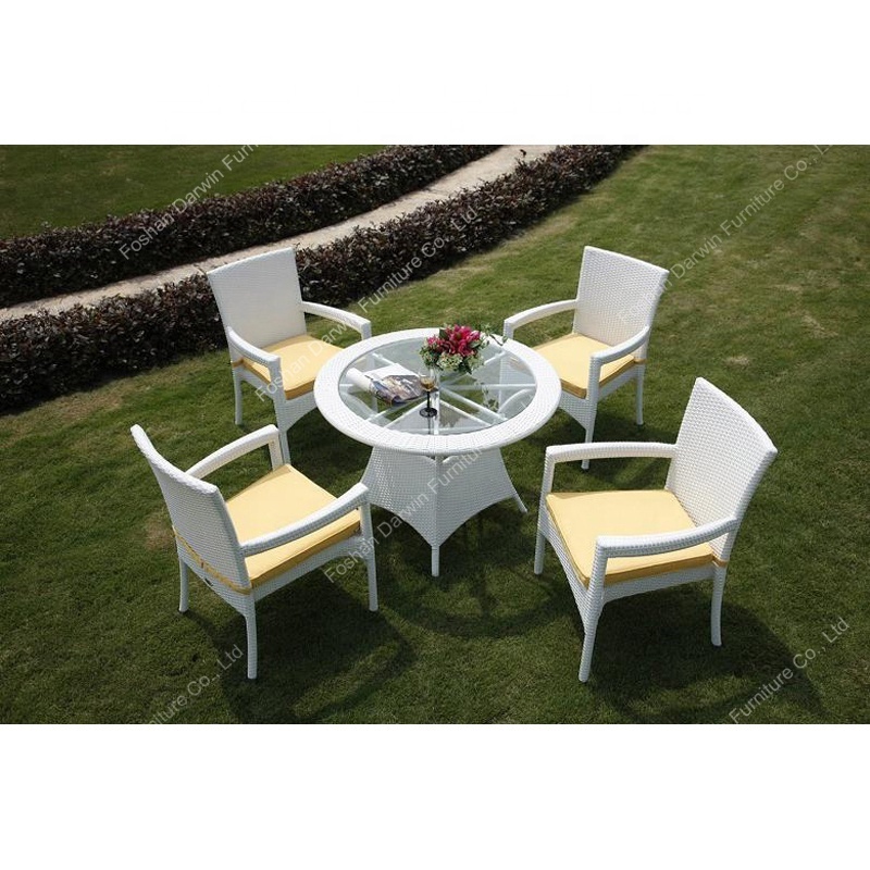 4 Seater Wicker Table and Chairs Square Table Set Outdoor Patio Rattan Furniture Dining Garden Set