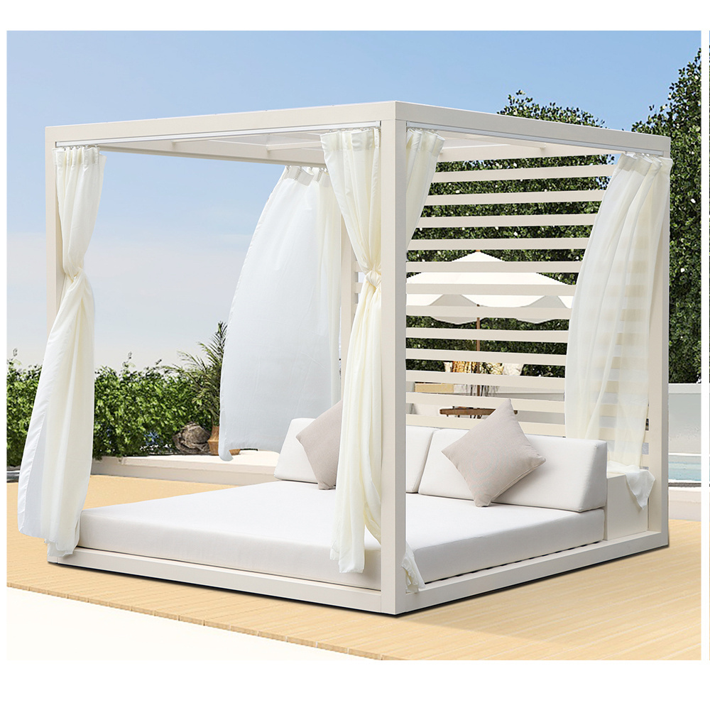 Top Selling High Quality Aluminum Beach Sunbed Canopy All-Weather Metal Daybed Pool Garden Hotel Design Fabric Outdoor Bed